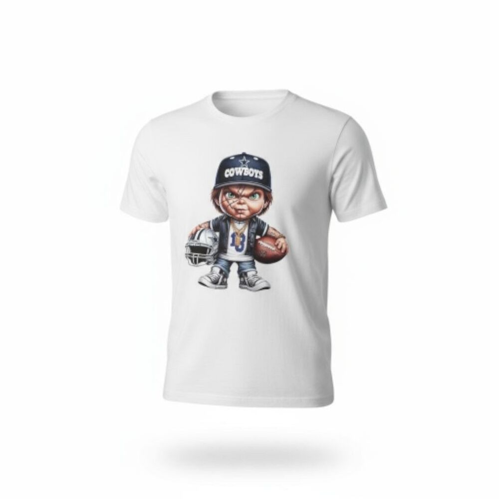 Dallas Cowboys Chucky Parody Graphic Tee – White – Smart Blanks 100% Cotton –...